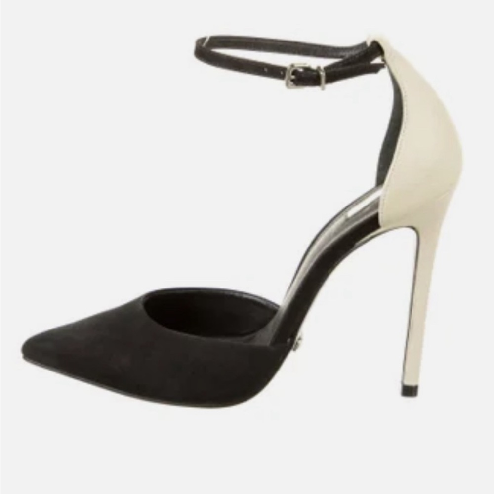 SCHUTZ Suede colorblock D’orsay Pump. Black and white, size 8, heel 3.9 …